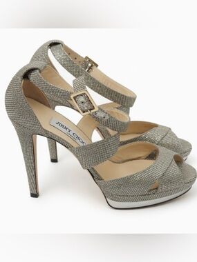 Jimmy Choo Strappy Silver Glitter Platform Sandals